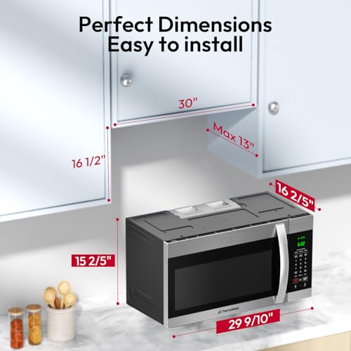 Image of 30 inch Over the Range Microwave Oven, ThermoMate 1.7 Cu. Ft Capacity Microwave Over the Stove with One Touch, 1000 Cooking Watts, 300 CFM Venting, 2-Level Cooktop Light, Stainless Steel