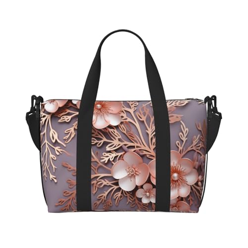 Sports Gym Bag for Women Men Travel Duffel Bag Tote Weekender Bag Carry on Overnight Bag for Travel Swimming Fitness Workout Sports Rose gold elegant decorative floral Duffle Bag