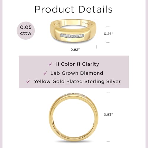 Jewelili Lab Grown Diamond Accented Wedding Ring for Men | Yellow Gold Plated Sterling Silver Band | H Color I1 Clarity 1/20 CTTW | Luxury Wedding Jewelry for Him | Size 9, 10 & 11 | Jewelry Gift Box Included4