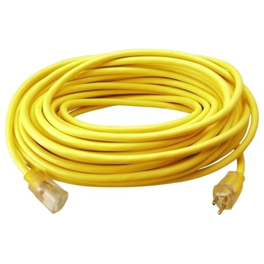 Southwire 2588SW0002 Outdoor Cord-12/3 SJTW Heavy Duty 3 Prong Extension Cord-for Commercial Use (50', Yellow), 50 Feet