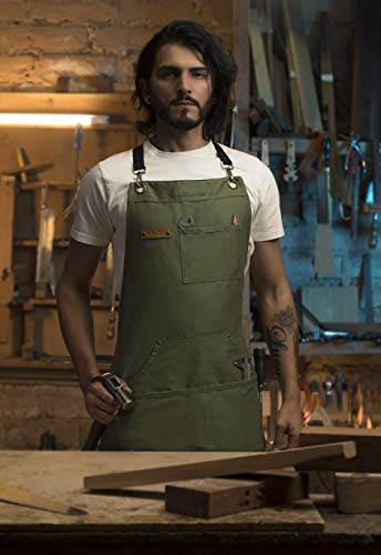 Asaya Chef, Bbq And Work Apron With Bottle Opener And Hand Towel - Durable 10Oz Cotton Canvas, Brass Hardware And Cross Back Straps - For Men, Women, Grilling, And Cooking (Green) #TOP5