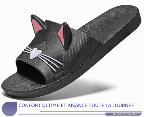 Vunavueya Fille Pantoufles Maison Garçon Tongs Chaussons d'été Chaussures de Bain Enfants Sandales de Piscine Plage Noir Rose 30/31 EU(210CN) – vue 3