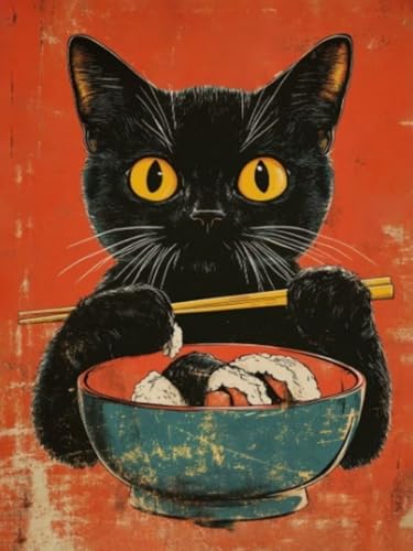Diamond Painting Chat Noir Anti-Stress Kit 5D Toile Adhésive Complète 40x50cm