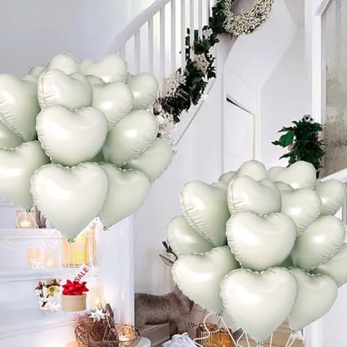 Image of White Heart Ballloons,18 Inch Foil Love Heart Shaped Balloons 12Pcs Creamy White love balloon for Anniversary Wedding Birthday Party Baby Shower Decorations