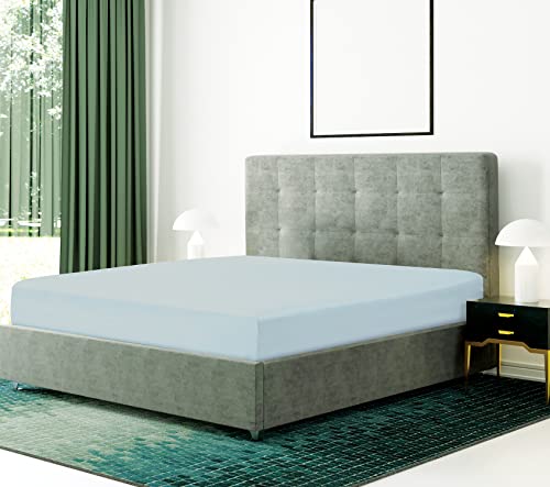 Bronwen Mathews® Microfiber Double Fitted Sheet - Non Iron Brushed Deep Pocket Upto 12inch/30cm Ultra Soft Breathable - Wrinkle, Fade and Stain Resistance (Double, Spa Blue)