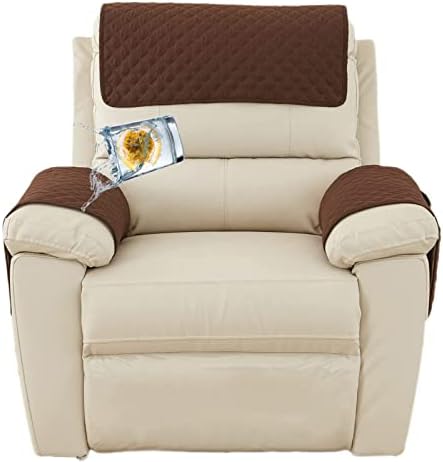EXTLEZSA Sofa Armrest Cover,1/2/3 Seater Sofa Headrest Slipcovers Nonslip Armchair Cover Quilted Water Proof Furniture Protector for Recliner Leather Sofa Couch (Coffee,1 Seat Recliner 3 pc)