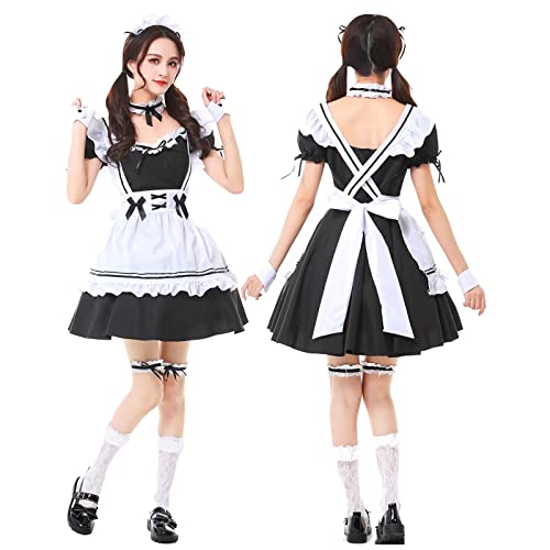 Maid Outfit Anime Cosplay Lolita Maid Dress French Maid Costume Plush cat ear Socks set