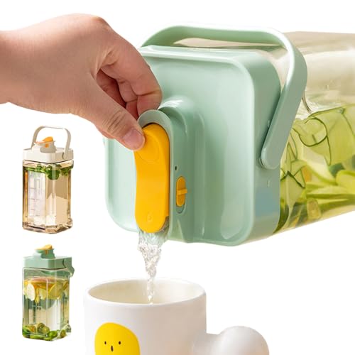 麦茶ポット ピッチャー お茶 ポット 横置き 耐熱 2.3L/ 3.5L 大容量 ドリンクサーバー 保冷 蓋付きピッチャー 漏れない 洗いやすい プラスチック 持ちやすい 水差し アウトドア 家庭 お店用 (3.5L,ベージュ)