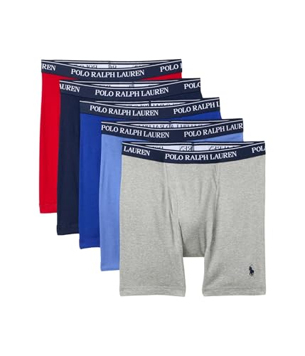 POLO RALPH LAUREN P5 Classic Fit Cotton Boxer Briefs Andover Heather/Aerial Blue/Rugby Royal Rl2000 Red/Cruise Navy LG