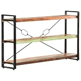 Heofavd Libreria in design industriale, 3 ripiani, 140 x 30 x 80 cm, in legno massiccio anticato e acciaio verniciato a polvere, scaffale vintage per soggiorno, ufficio e studio