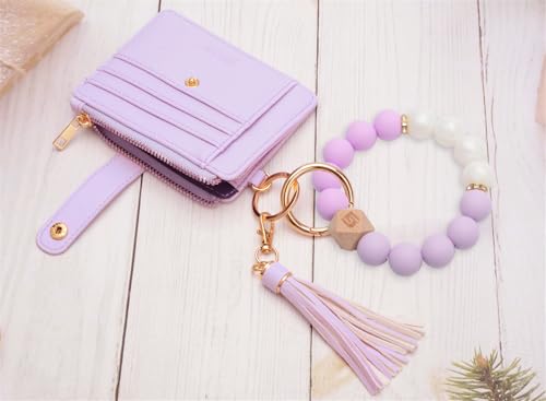 Image of COOLANS Silicone Bracelet Wristlet Wallet Credit Card Holder RFID ID Window Key Ring Tassel Slim Wallet Women Keychain Purse
