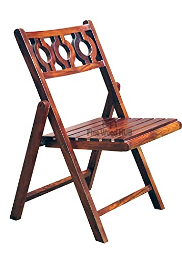 Image of Wooden Folding Chair Set of 2 | Portable Foldable Dining Chairs for Balcony, Patio, Living & Drawing Room (Brown, Set of 2 Chairs)