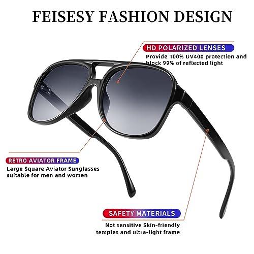 Image of FEISEDY Vintage Retro 70s Plastic Aviator Sunglasses Women Men Classic Large Squared Frame B2751