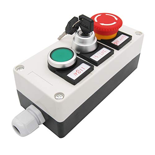 TWTADE Green Momentary Switch, Red Mushroom Emergency Stop Latching Push Button Switch,3 Positions 2NO Key Lock Latching Select Selector Switch Station Box (Quality Assurance for 3 Years)hz-11ZS-20Y-G