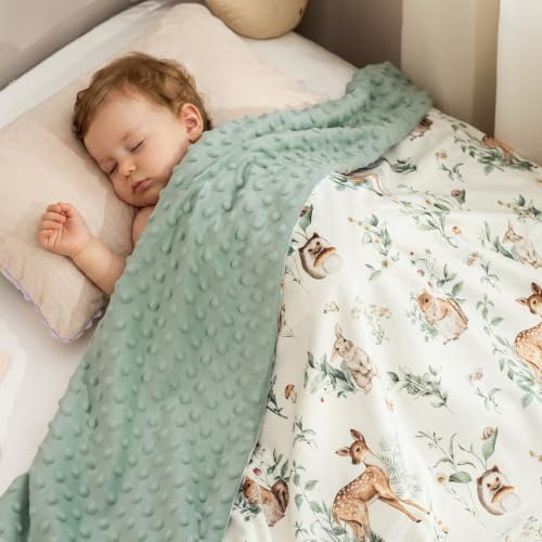 Image of PHF Minky Baby Blanket for Boys Girls, 40x50 Inches Soft Double Layer Baby Blankets with Woodland Animals, Receiving Blanket Bed Throws for Neutral, Infant, Babies