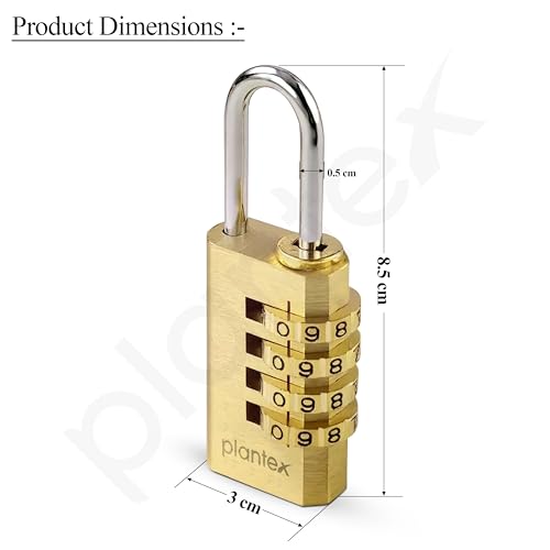 Image of Plantex 4-Digit Code Combination Brass Locks /Number Lock /Portable Luggage Lock /Travel Lock for Briefcase /Laptop Bags - Pack of 1 (Small, Brass Antique)