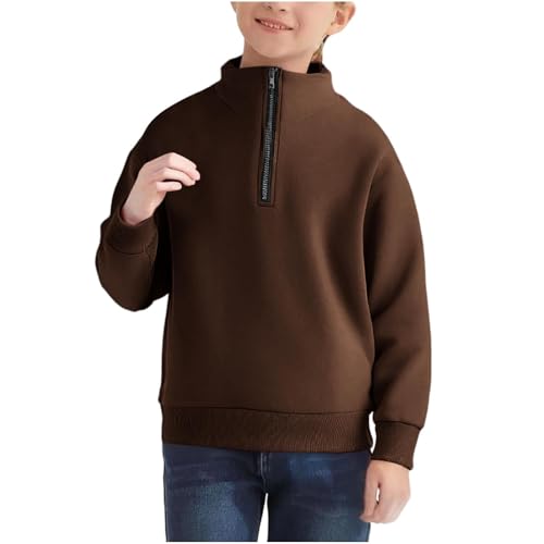Boys Half Zipper Sweatshirts Cute Trendy Fall Pullover Tops for Youth Long Sleeve Sweater Workout School Sport Clothes Coffee3