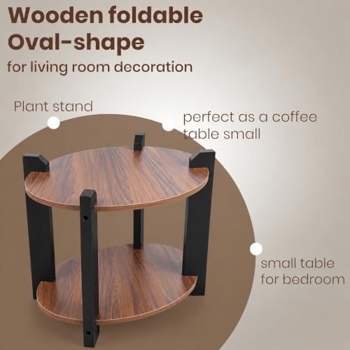Image of Modern Round Side Table, Home Decor for Living Room, Bed Side Tables for Bed Room, stools for Home, Furniture for Home, 2-Tier White Shelves, 30 x 30 x 40 cm (Oval Brown Top)