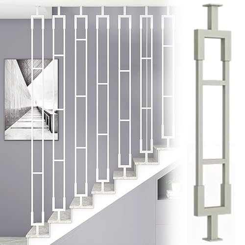 Rivorne Poste de Balaustre de Hierro Forjado, Columna de Balaustre de Escalera, Pasamanos Escalera, Tamaño Personalizable para Interior Hotel Balcón Patio Porche Casa(White,H-45cm(1.5ft))