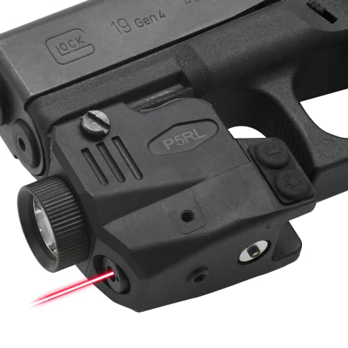 HiLight - Tactical P5RL - 400 Lumens Strobe Flashlight & Single (Red) Laser with Magnetic Charger - Extension Rail Mount Light for Pistols, Rifles & Single Laser Class of IIIA, <5mW - HiLight