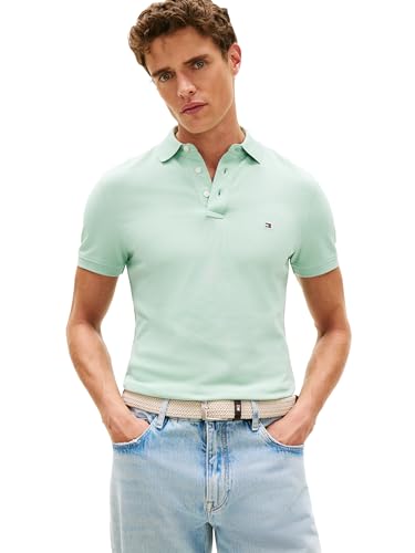 Image of Tommy Hilfiger Men's Short Sleeve Polo Shirts in Slim Fit with Stretch and Organic Pique Cotton