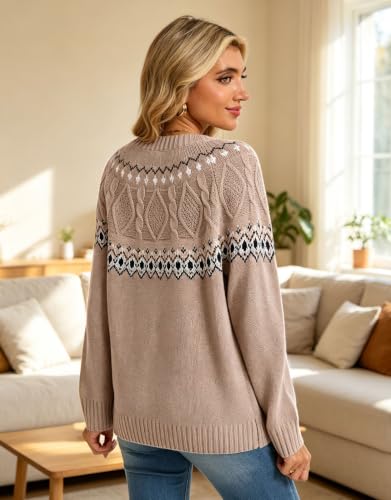 Image of Women's Vintage Fair Isle Pullover Sweater Lightweight Knit Tops