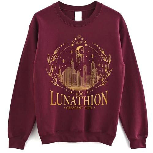 Lunathion Crescent City Sweatshirt - Crescent City Sjm Crewneck House of Earth and Blood Sweater 2XL Maroon