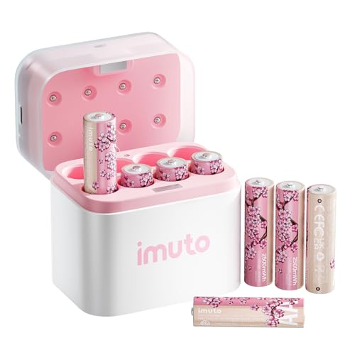 imuto Cherry Blossom Style Rechargeable AA Batteries Kit, 8 Pcs