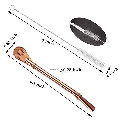 Image of Yerba Mate Bombilla Stainless Steel Straw Loose Leaf Tea Infuser Dringking Spoons Filter Stirring Straws Pack of 5 with 2 Cleaning Brush