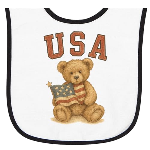 inktastic Patriotic USA Teddy Bear with American Flag Baby Terry Cloth Bib
