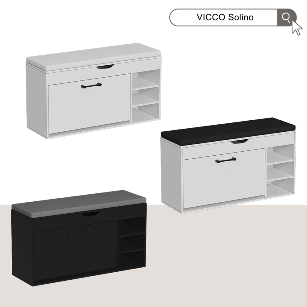 Vicco Schuhbank Solino, Schwarz/Grau, 90 x 50 cm mit Sitzfläche, zur Aufbewahrung von Schuhen und Alltagsgegenständen