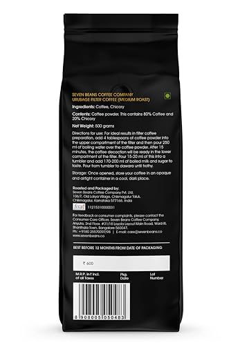 Image of Seven Beans Urubage | Medium Roast | South Indian Filter Coffee Powder - 80:20 Coffee Chicory Blend - Traditional Filter Kaapi - 500g (Pack of 2)