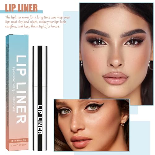 Detachable Lip Liner 3 Pcs Lip Stain Peel Off Peel Off Lip Liner Detachable Lip Liner Peel Off with Hyaluronic Acid&Vitamin E Outline the Lip Shape Highlight Lip Color Light Brown - Image 3