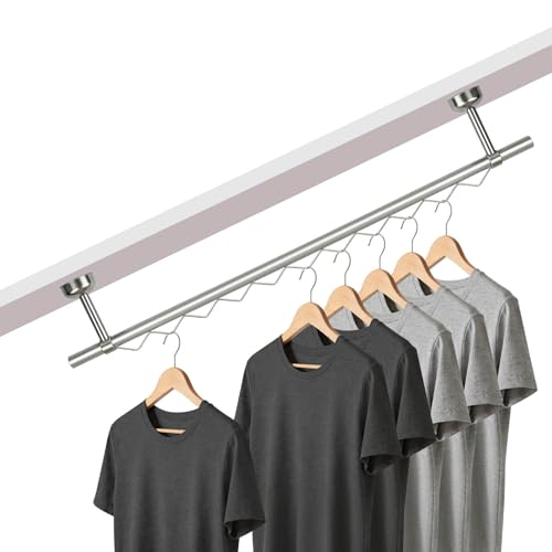 Closet Rail Hanging for Wall Mount, Any-Angle Ceiling Mount Rod, Sloped Hanging Rail Rack, Under Stairs Organizer, Sloped Ceiling Closet Solutions for Bedroom Attic Under Stairs Areas (1, Silver)