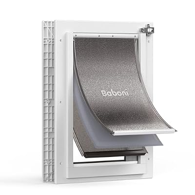 Baboni 3-Flaps Pet Door for Interior and Exterior Doors, Durable Plastic Frame and Telescoping Tunnel, Aluminum Lock/Metal Panel, Strong Magnetic Flaps, Never Rust Dog Door (Pets Up to 40 Lb) -Medium