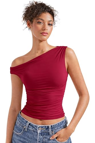 Image of London Hills Off Shoulder Tshirt for Women | Off Shoulder Top for Women Stylish | Concert Tops for Womens | Tops for Women Western | Tops for Woman | Women T-Shirts | Women's One Shoulder Top