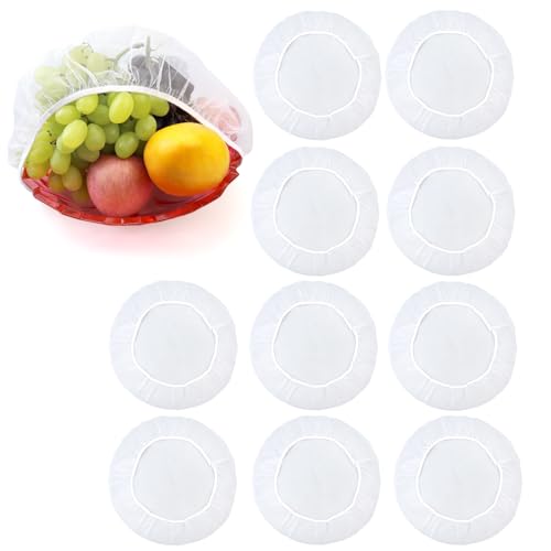 10 Pack Reusable Mesh Fruit Bowl Covers for Outdoors - Keep Flies & Bugs Off Food, Fits 13" Bowls