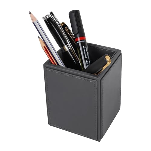 Image of V-CUBE DESIGNS Premium Vegan Leather Pen Holder for Desk & Study Table Accessory | Marker /Pencil Stand for Student | Stationery Organizer for Office Table & Home | 6mm Thickness with MDF Core |Grey