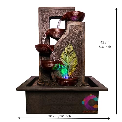 Image of Decorative Water Fountain for Home Decor, Office, Indoor & Outdoor, Garden, Puja Room, Vaastu, Reception, Spa, Gifting. (Black Leaf Diya)