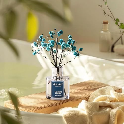 Image of Airkeep Reed Diffuser Set,1.69 fl oz (50 ml) - Cashmere Vanilla Oil Diffusers with 8 Reed Sticks,Home Fragrance Reed Diffuser for Bathroom Shelf Decor