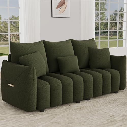 Image of OUYESSIR 81 inch Modern Sofa Couch, Comfy Upholstered Teddy Deep Seat Boucle Sofa, Modern 3-Seater Cloud Couch, Oversized Loveseat for Living Room Office Apartment, Green