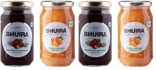 Image of Bhuira|All Natural Jam Strawberry & Rosemary Preserve and Bitter Orange Marmalade -240g Each|No Added preservatives|No Artifical Color Added|Pack of 4