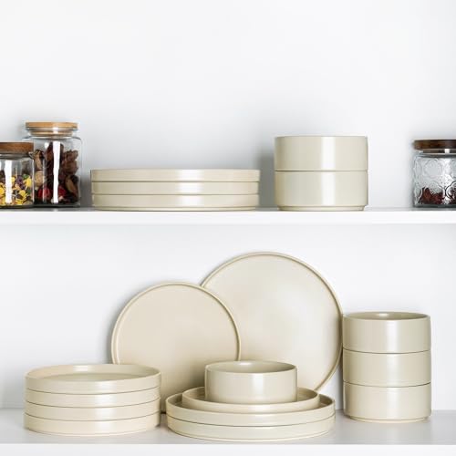 Image of TheTerra Ceramic Dinnerware Sets for 6, 18 Pieces Porcelain Lightweight Plates and Bowls Sets, Scratch Resistant Dish Set, Oven & Microwave & Dishwasher Safe, Matte White