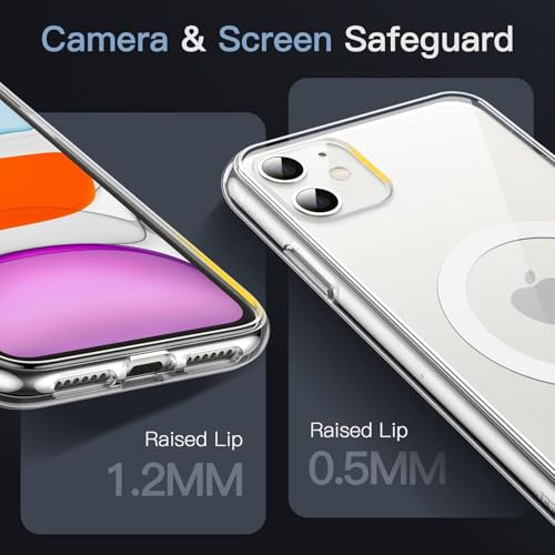Image of JGD Magnetic Case for iPhone 11 Compatible with MagSafe, Shockproof Phone Bumper Cover, Anti-Scratch Clear Back (Clear)