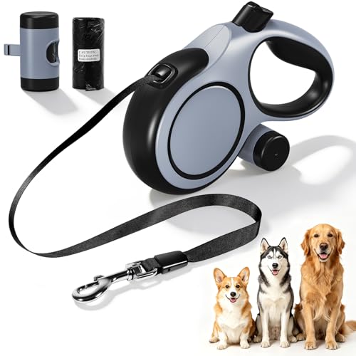 Guinzaglio retrattile per cani 8 metri, sistema di bloccaggio e frenatura una mano, rotazione a 360° anti-groviglio, nastro in nylon resistente per cani piccoli, medi e grandi fino a 50 kg