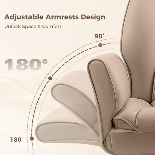 Image of Big and Tall Office Chair, Flip Armrests for Pets & Cross Legged Sitting, Ergonomic Leather Executive Desk Chair with Foot Rest, High-Back Reclining Computer Chairs for Home Office Gaming, Khaki