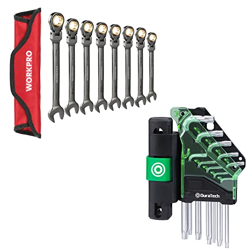 WORKPRO 8-piece Flex-Head Ratcheting Combination Wrench Set + DuraTech 10 Pieces Star Hex Key Sets
