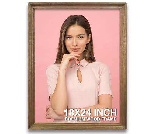 Image of Photo Frame 18x24 Inch | Wall Hanging Photo Frame | Big Size Photo Frames For Wall | Brown Wooden Frame For Wall | Ideal For Living Room & Bedroom Walls (18x24 Inch, Brown)