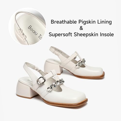 Image of BEAU TODAY Women's Beige Mary Jane Pumps, Size 12, Casual Dress Shoes for Women, Spring /Autumn /Fall, Platform Heel, Leather Sole