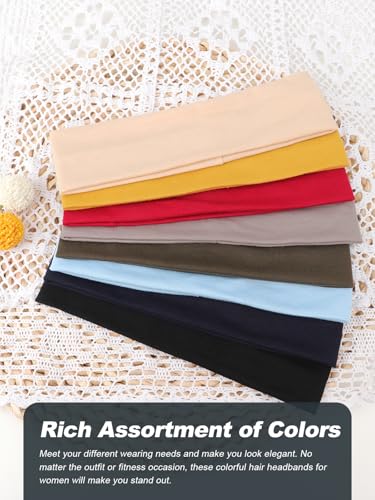 Image of DRESHOW 8 Pack Sports Headbands for Women Non-Slip Stretchy Fashion HairBand Curly Hair Headband Soft Hair Accessories for Daily Wear Workout Yoga Running